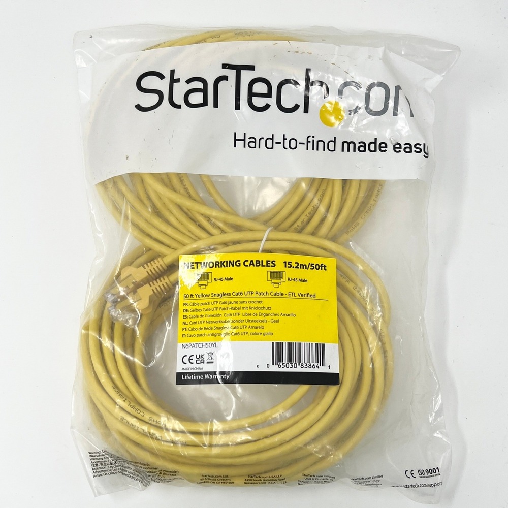 StarTech 50ft Yellow Cat6 Snagless UTP Ethernet Patch Cable N6PATCH50YL NEW